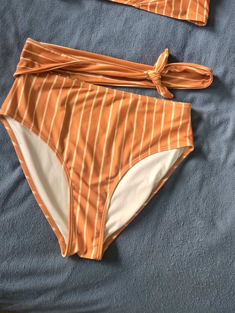 Nani Side Tie Bathing Suit In Terracotta With Stripe. Size L - Picture 3 of 13